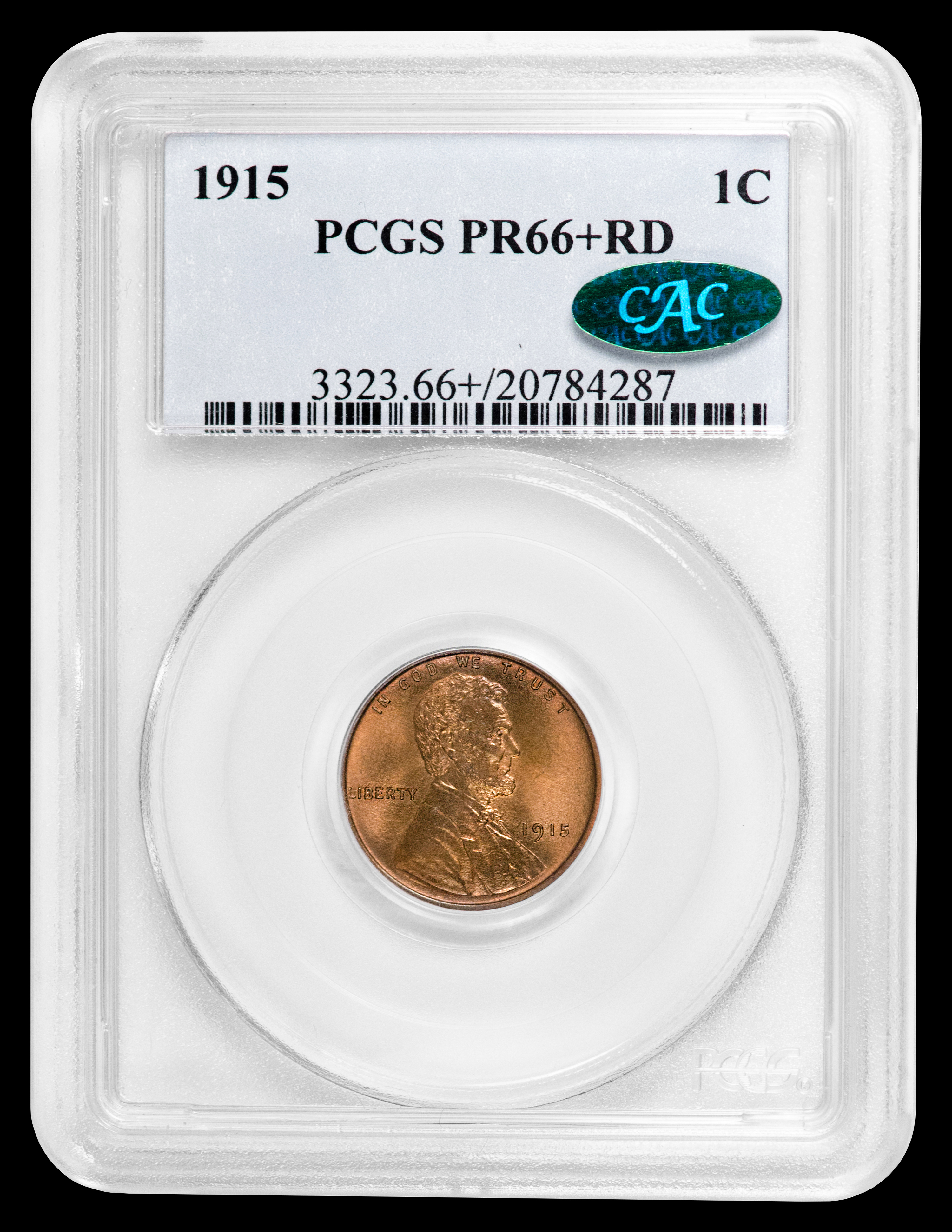 1915 Matte Proof Lincoln Cent (PCGS-PR66+RD) - [CAC-Stickered] - Small ...