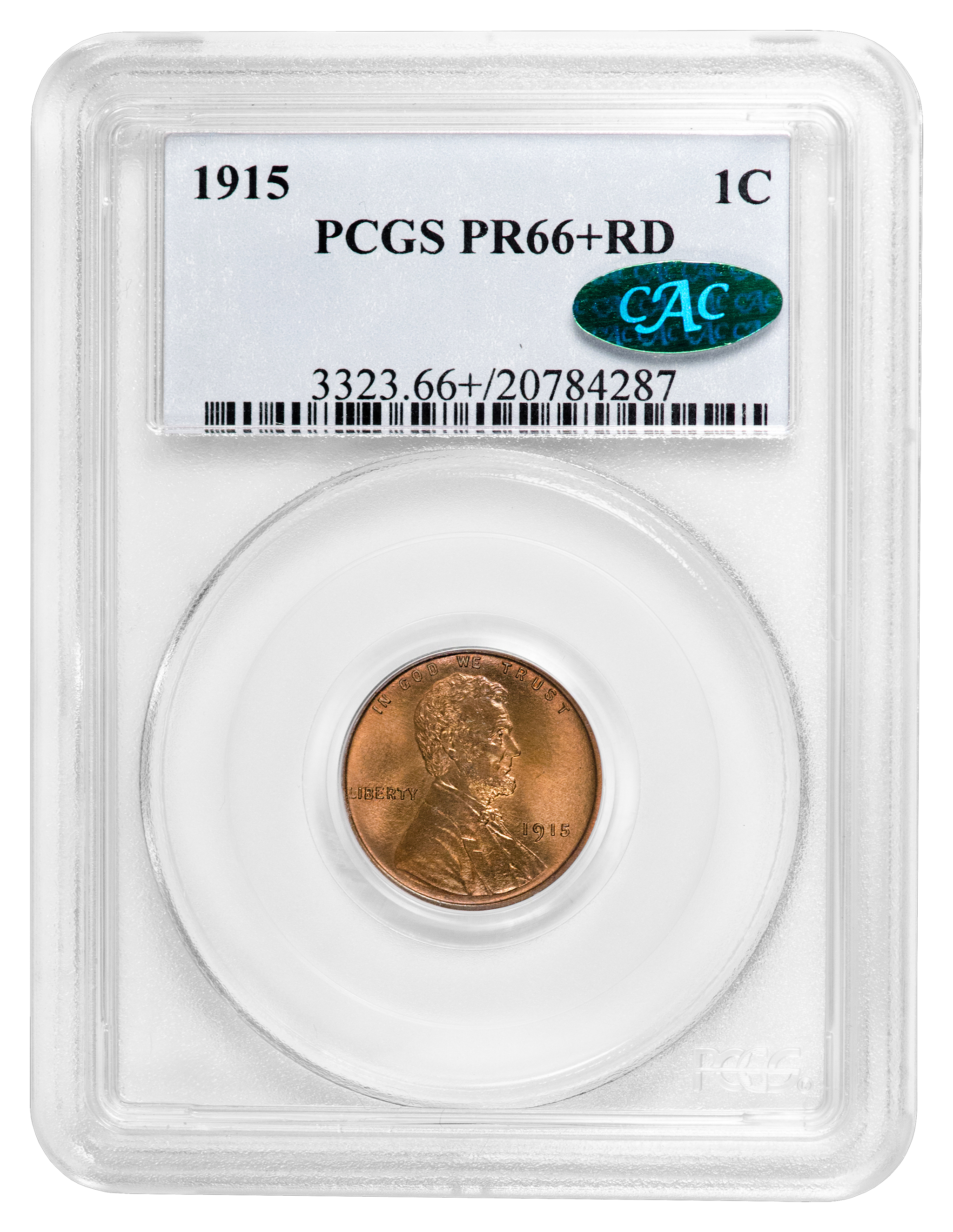 1915 Matte Proof Lincoln Cent (PCGS-PR66+RD) - [CAC-Stickered] - Small ...